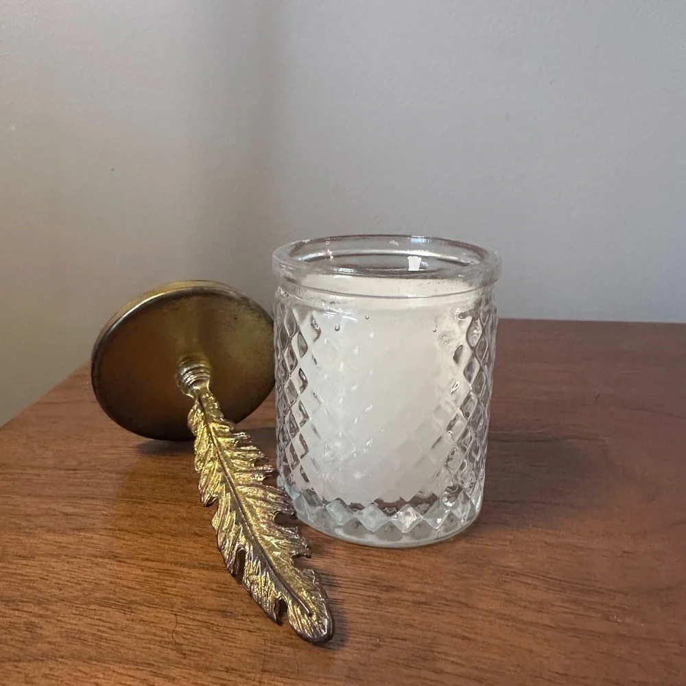 Gold Feather Votive Candle in Glass Jar | Boho Decor